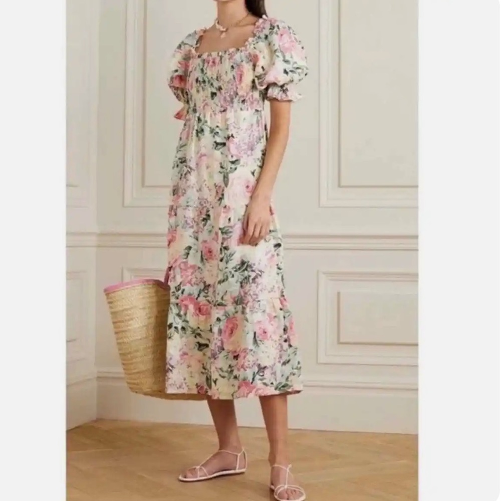 Faithfull the Brand De Christin Midi Linen Dress Sz S